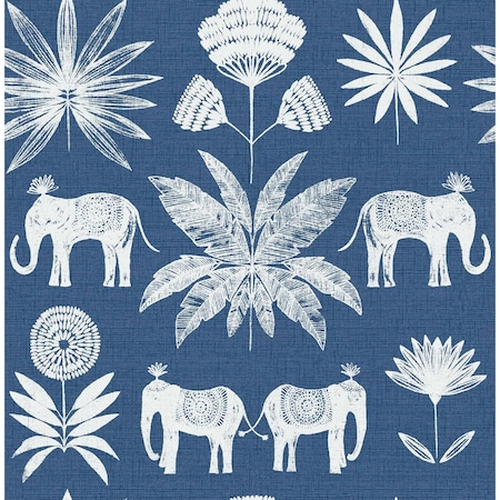 Manhattan Comfort Marseille Bazaar Blue Elephant Oasis 33 ft L X 205 in W Wallpaper BR4014-26436